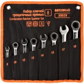 Набор комбинированных трещоточных ключей 8 предметов (8-19) в сумке АвтоДело 30029