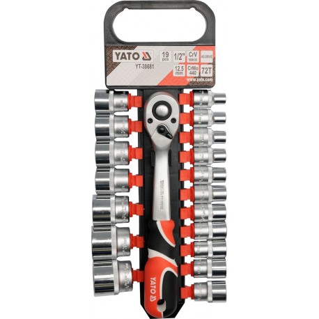 Набор головок 19 предметов (1/2",8-32, трещотка) YATO YT-38681