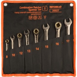 набор комб.трещоточных ключей (АвтоDело) 8шт.(90 зубцов)(сумка) 30027