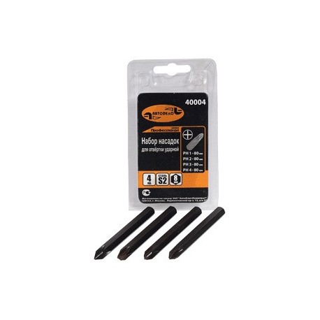 Набор насадок д/УДАРНОЙ отвертки (PH1,2,3,4х80мм) АвтоДело